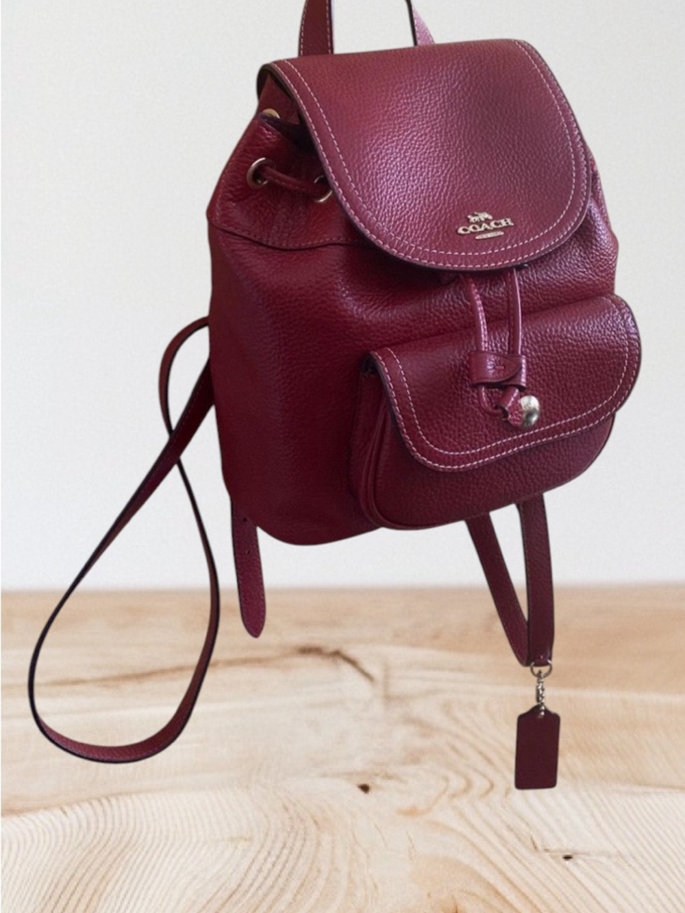 Coach Pebbled Leather Mini Backpack in Burgundy Red